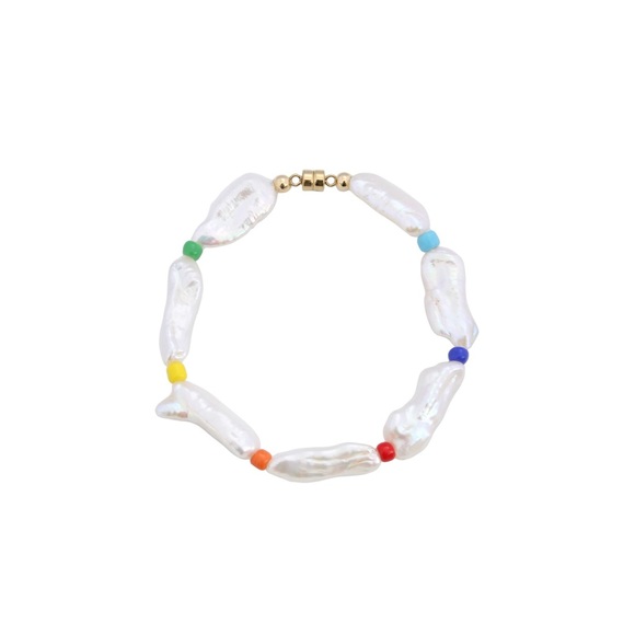 Genuine Freshwater Stick Pearl Colorful Rainbow Beaded Bracelet - Picture 4 of 5